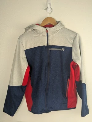 Jaqueta com capuz Russell Brand Youth tamanho XXL: 2XG (18) vermelha, cinza, azul com zíper - Imagem 1 de 4