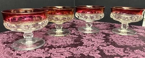 Tiffin King's Crown Ruby Red Flashed Glass Footed Dessert Dish 3 1/4" Set Of 4 - Picture 1 of 9