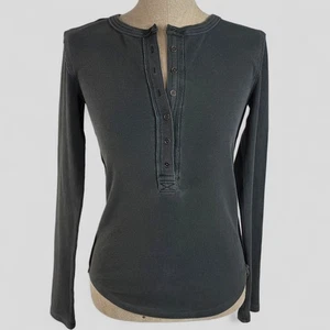 We The Free Jamie Henley Long Sleeve Ribbed Tee Top Washed Black/Gray Damen XS - Bild 1 von 9