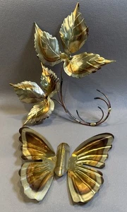 Vtg MCM Homco Copper Metal Hanging Butterfly & Leaves Brass Wall Art Decor - Picture 1 of 9