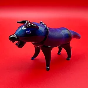 Blue Dog Animal Tobacco Smoking Pipe Handmade Hand Blown Glass w/Carb Hole - Picture 1 of 18