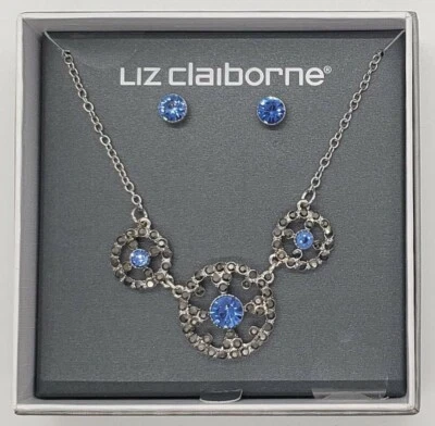 Juego de collar y pendientes de plata de diseñador "Liz Claiborne", con diamantes de imitación azules Foto 1 de 2