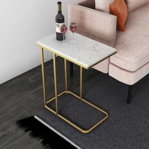 Heavy Duty Carrara Stone Sofa Bed Side Table Laptop Desk C Shaped Stand Frame AU - Picture 1 of 12