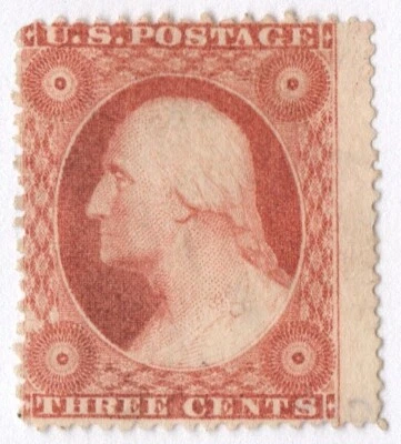 US Sc# 26 *UNUSED NG H* { HUGE MARGIN 3c WASHINGTON } DULL RED TYPE II FROM 1857 - Image 1 of 4