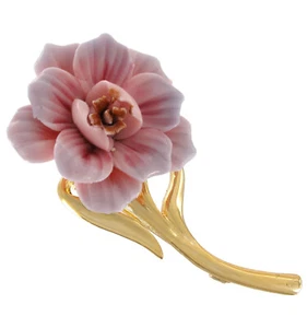 Spring Pink Rose Flower Ceramic Pin Brooch 2 1/2" - Picture 1 of 2