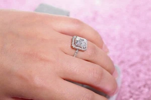 Engagement Ring 10K White Gold 3.54 Carat Radiant Cut size 5 - Picture 1 of 9