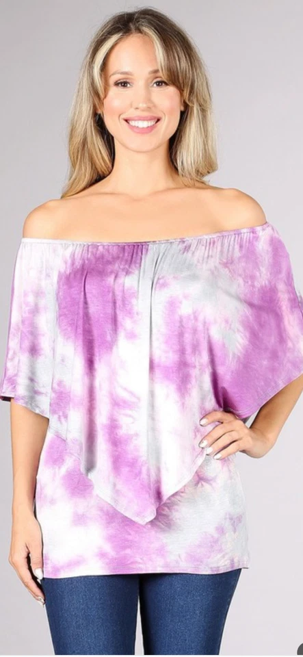 Nuevo con etiquetas Top Boutique SEXY Doble Capa Manga On/Off Tie Dye Púrpura Blanco S M L Foto 1 de 3
