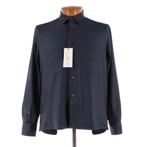 Luciano Barbera Neu mit Etikett 100 % Wolle Overshirt Größe Medium in Blau Melange - Bild 1 von 12