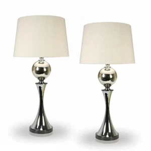 Table lamp, brush steel body, glass ball w/plated silver finish, Height 34'' - Picture 1 of 2