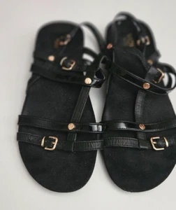 VIONIC Orthaheel Tech Black LEATHER SANDALS ORTHOTIC T BAR US 11 UK 9 EU 42 - Picture 1 of 8