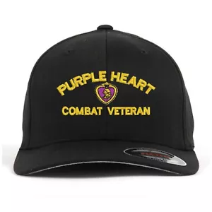 Purple heart combat veteran embroidered flex fit baseball cap (S/M, L/XL, XXL) - Picture 1 of 4
