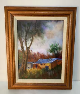 Barn Landscape Painting Signed Fall Autumn Rustic Acrylic Framed 16x13” - Picture 1 of 12