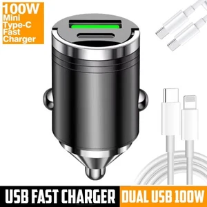 100W Dual Port Fast Car Charger Mini USB Type-C PD Phone Socket For iPhone - Picture 1 of 15