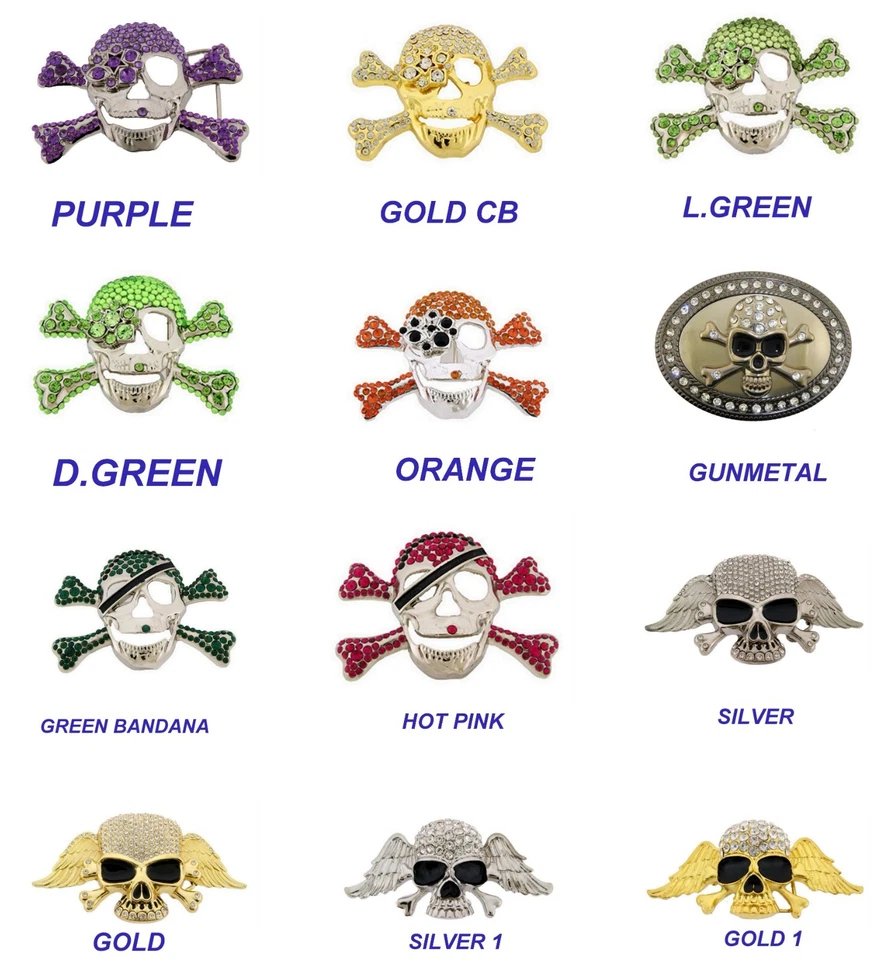 Calavera Huesos Cruzados Estrás Metal Cinturón Hebillas Halloween Fiesta Disfraz Regalo NUEVO Foto 1 de 4