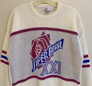 SUÉTER GRANDE DE COLECCIÓN AÑOS 80 SUPER BOWL XXI GIGANTES VS BRONCOS NFL ACANTILADO ENGLE - Imagen 1 de 3