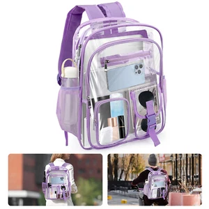 Clear Backpack Transparent PVC School Bag Large Heavy Duty Bookbag - Picture 1 of 5