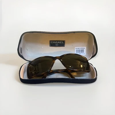 CHANEL Tortoise Shell Soft-rectangle Sunglasses Vintage Used Sunglasses Aviators - Image 1 of 4