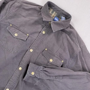 Basic Editions Chore Jacket Men LG Faded Black Flannel Lined Snap Button Shacket - Picture 1 of 13