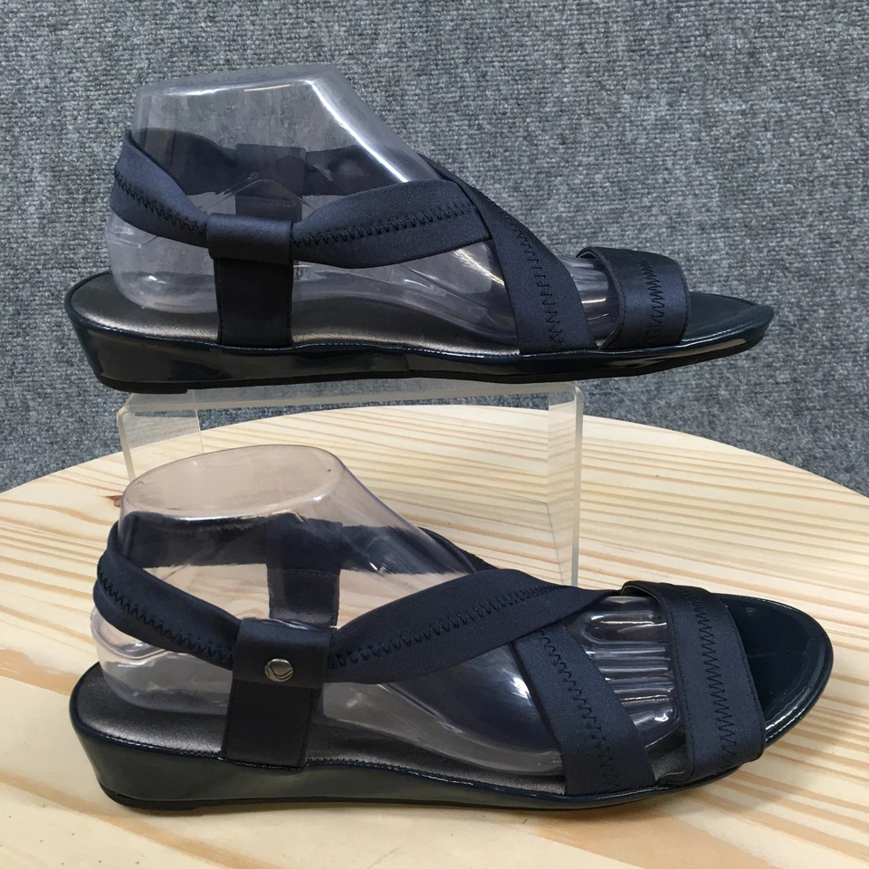 LifeStride Sandals Womens 11M Debutante Open Toe Low Wedge Slingback Blue Fabric - Image 1 of 4