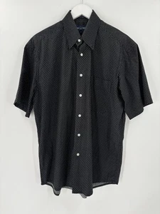 Alan Flusser Vintage Button Down Hemd Herren Medium schwarz weiß gepunktet Kragen - Bild 1 von 17