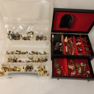Antique & Vintage Mens CUFFLINK Large Lot - 2 Boxes - Clips, Tacks, +++ - Picture 1 of 9