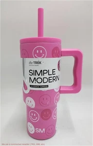 Simple Modern 24oz Trek Happy Faces Straw Tumbler Pink READ DESCRIPTION - Picture 1 of 3