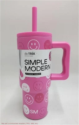 Simple Modern 24oz Trek Happy Faces Straw Tumbler Pink READ DESCRIPTION - Image 1 of 3