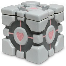 NEW Portal Companion Cube 7" Ceramic Biscuit Cookie Jar / Lid VALVE THINK GEEK