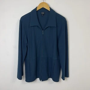 Eileen Fisher türkis 100 % Wolle durchgehender Reißverschluss Jacke Größe Large - Bild 1 von 7