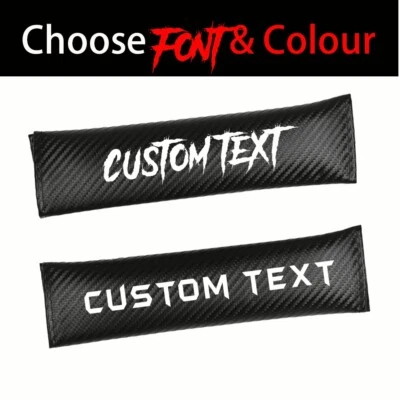 Customized Text 2Pcs Carbon Fiber Car Seat Belt Cover Shoulder Cushion Pad - Image 1 of 4