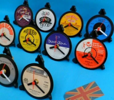 Vinyl Record DESK CLOCKS made from Upcycled Vinyl Singles LIST D  All 4" Size - Image 1 of 3