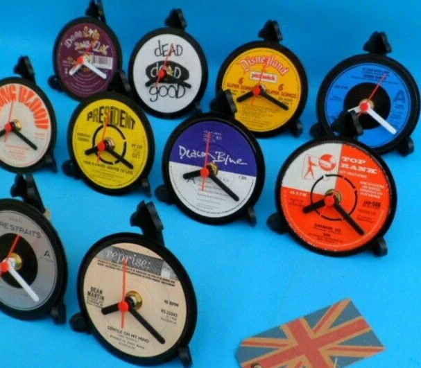 Vinyl Record DESK CLOCKS made from Upcycled Vinyl Singles LIST D  All 4" Size - Image 1 of 3