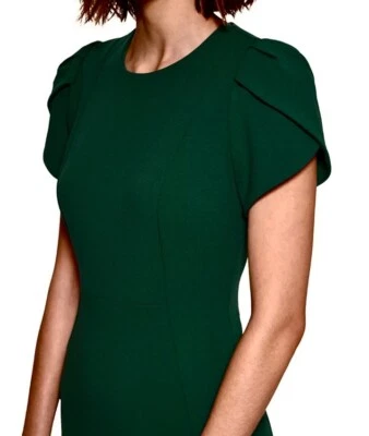 CALVIN KLEIN SHEATH DRESS, UNIQUE TULIP SLEEVE, MALACHITE, SIZE 6P  NWT - Image 1 of 4
