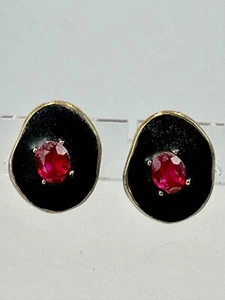 Vintage Modern KJL Kenneth J Lane Abstract Oval Palette Ruby Clip On Earrings - Picture 1 of 4