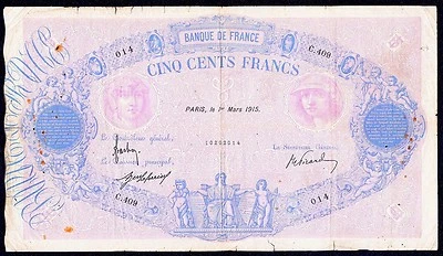 FRANCE  500  Francs 1915  P-66g - Image 1 of 2