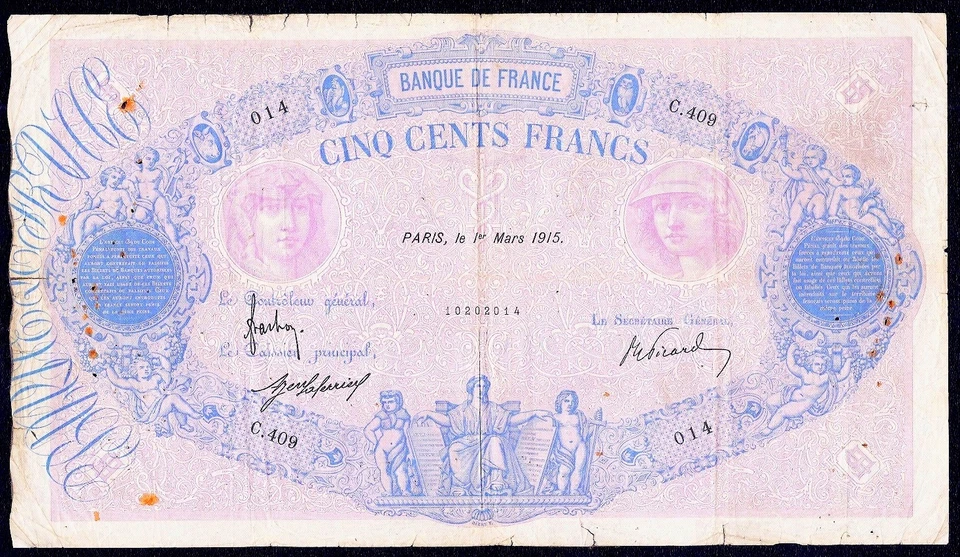 FRANCE  500  Francs 1915  P-66g - Image 1 of 2