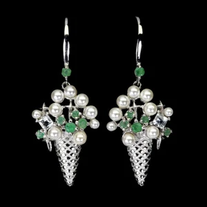 925 Pendientes de Plata de Ley Cuadrado Aguamarina Esmeralda Perla Gema Joyería - Imagen 1 de 14