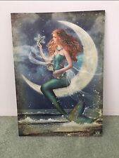 Wall Art Elegant Mermaid Sitting On The Moon  25.5“ X 18“