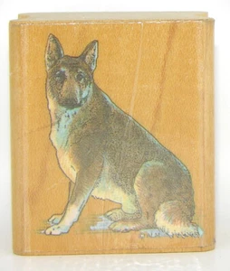 Vintage All Night Media SITTING GERMAN SHEPARD Dog Wood Mount Rubber Stamp - Picture 1 of 2