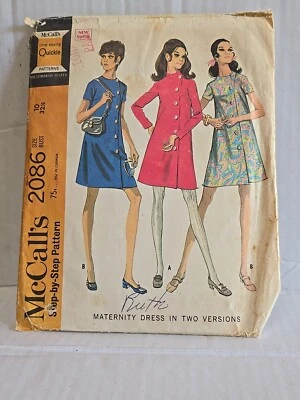 McCall's Sewing Pattern 2086 Maternity Dress In 2 Versions Sz 10 -Cut Complete- - Image 1 of 4