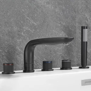 5pcs Deck Mounted Bathroom Bathtub Faucet Set with Handheld Shower Tub Faucet - Picture 1 of 16