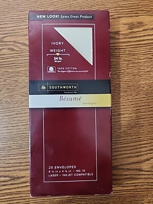 Sealed Box (25) Southworth Cotton Resume Envelopes Ivory #10  24 lb. R141-10  - Image 1 of 4