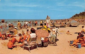 Crowded Beach Indiana Dunes State Park Lake Michigan Chesterton,IN Vtg Postcard - Imagen 1 de 2