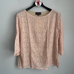 NEW Dialogue Stretch Lace 3/4 Sleeve Boatneck Top Coral Peach Plus Size 2X Shirt - Picture 1 of 10