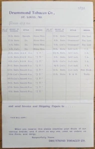Drummond Tobacco Co., St. Louis, MO 1895 Briefkopf Preislistenblatt - Bild 1 von 1