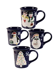 Stoneware Christmas Mugs, Vintage Set of 4 In Box, Montgomery wards, New in Box - Picture 1 of 2