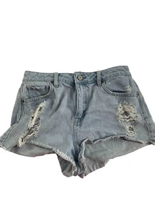 Pantaloncini donna Pacsun taglia 28 vita alta festival denim invecchiato cotone polsino arrotolabile - Foto 1 di 9