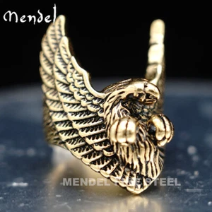 MENDEL Mens Stainless Steel Gold Plated Eagle Head Biker Ring Size 7 8 9 10-15 - Picture 1 of 8