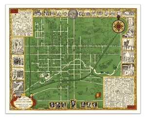 Oberlin College & Town Illustrated Map Poster – Vintage 1929 Pictorial Art Print - Picture 1 of 4