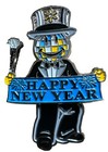 Rare SQUIGGLY Walmart Disco ball/Top Hat Smiley Face "Happy New Year" Lapel Pin